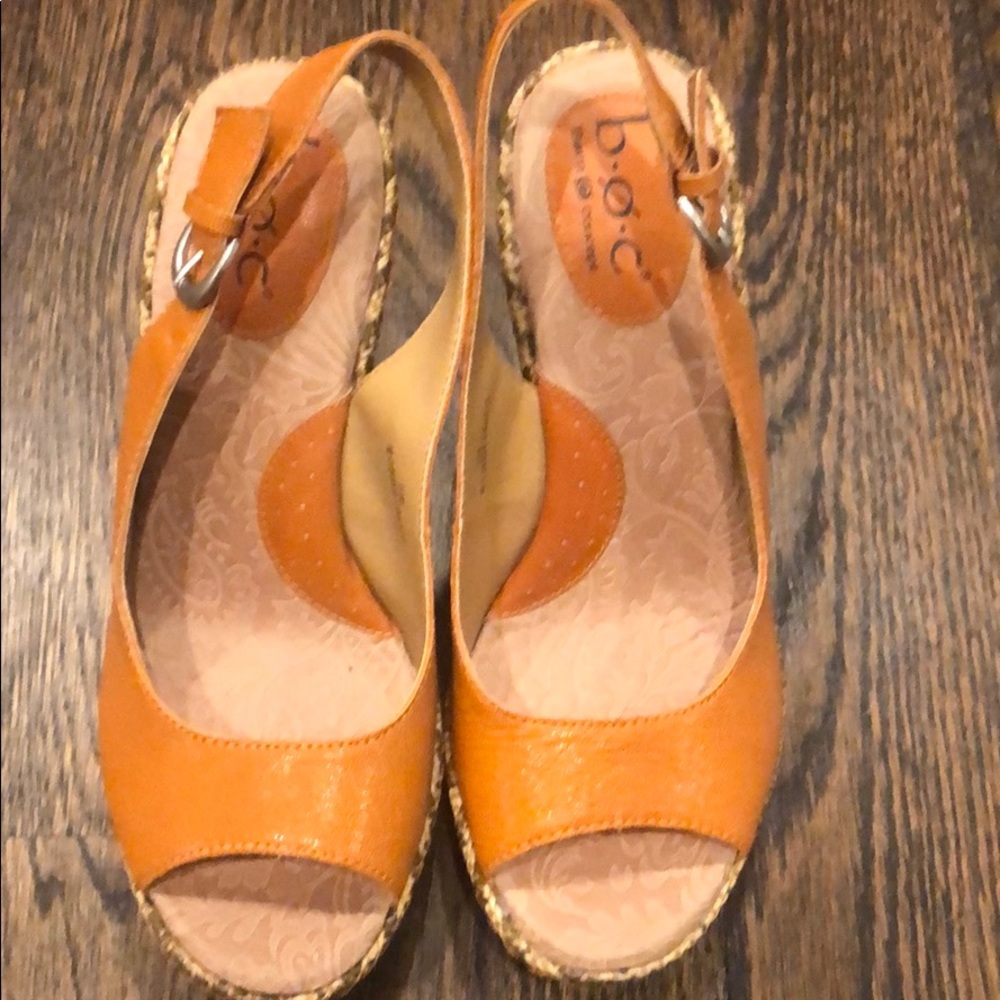 Wedge sling back  sandal orange tangerine leather
